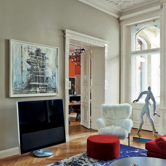 Intérieur peint avec Farrow & Ball Hardwick White, blanc profond et gris