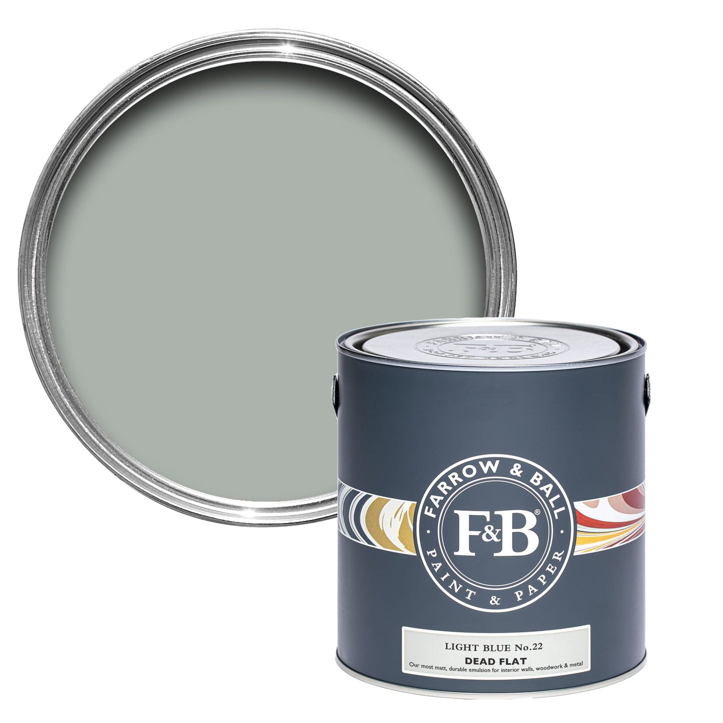 Pot de peinture Farrow & Ball Light Blue, finition dead flat