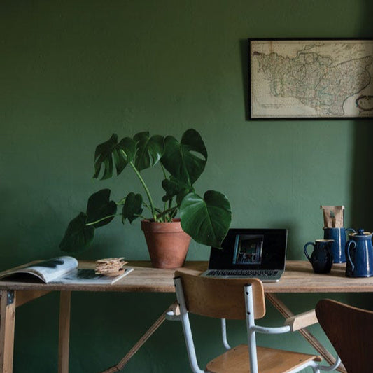 Intérieur peint avec Farrow & Ball Calke Green, vert riche patiné