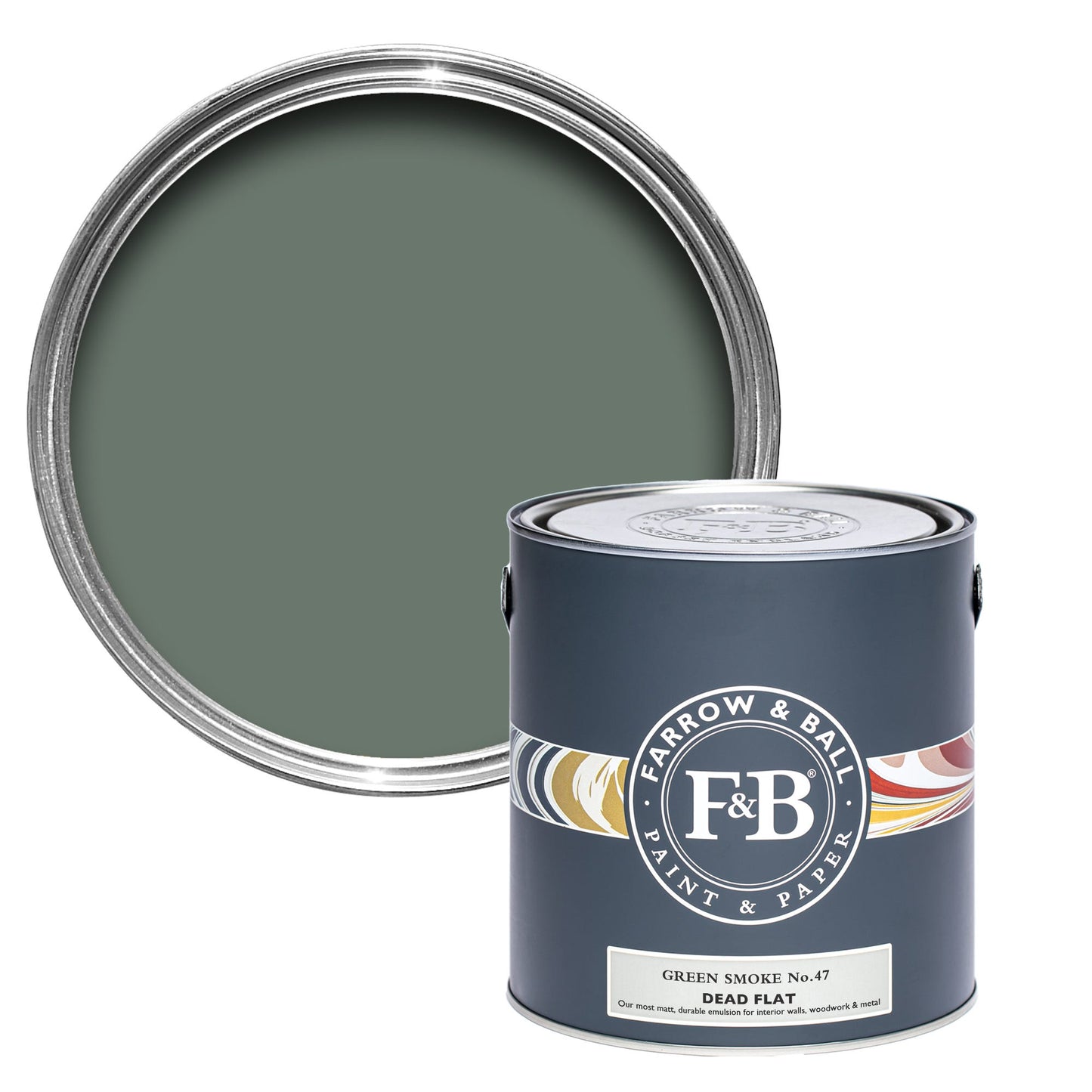Pot de peinture Farrow & Ball Green Smoke, finition Dead flat