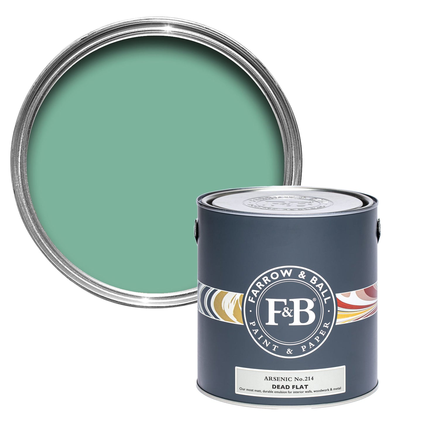 Pot de peinture Farrow & Ball Arsenic, finition dead flat