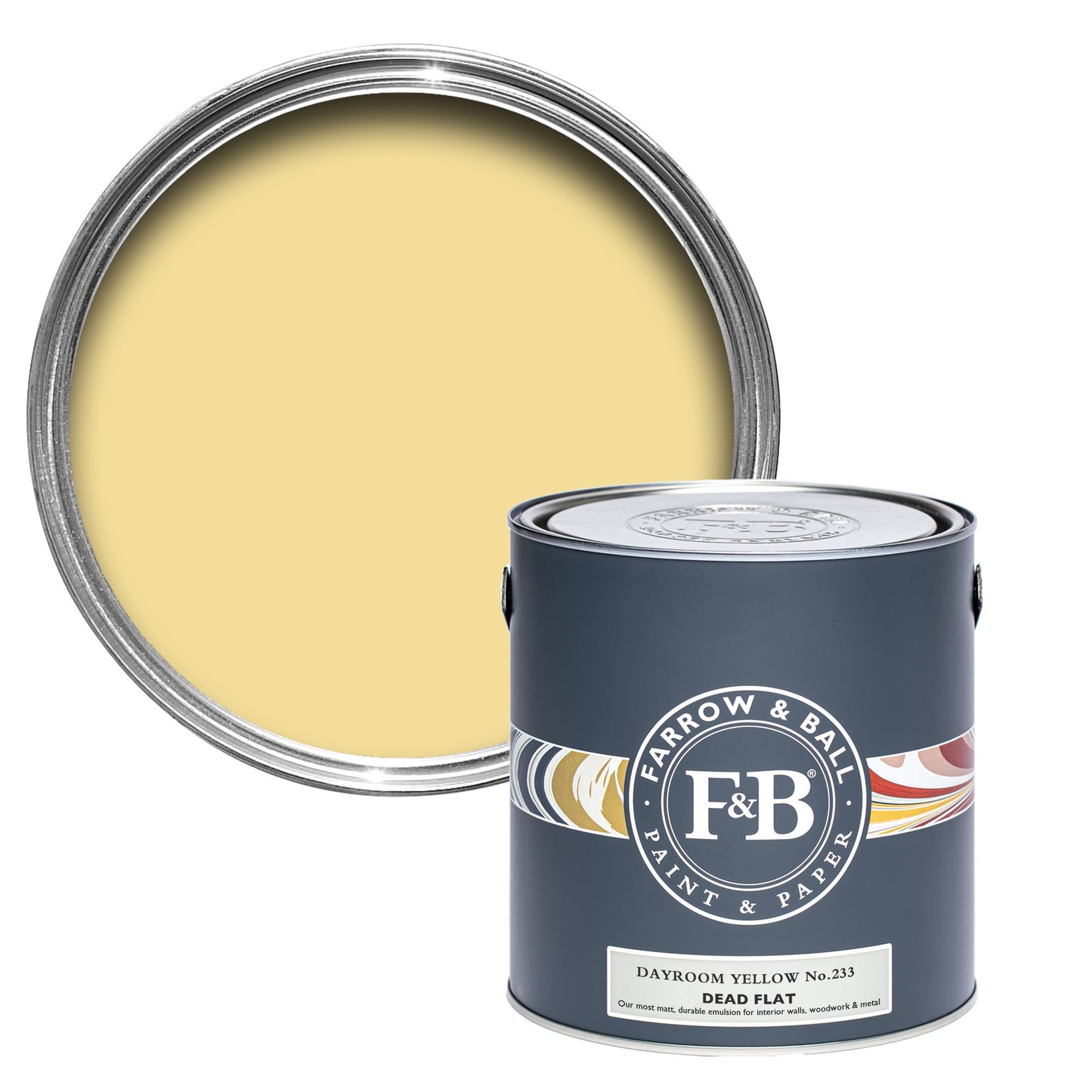 Pot de peinture Farrow & Ball Dayroom Yellow, finition Dead flat