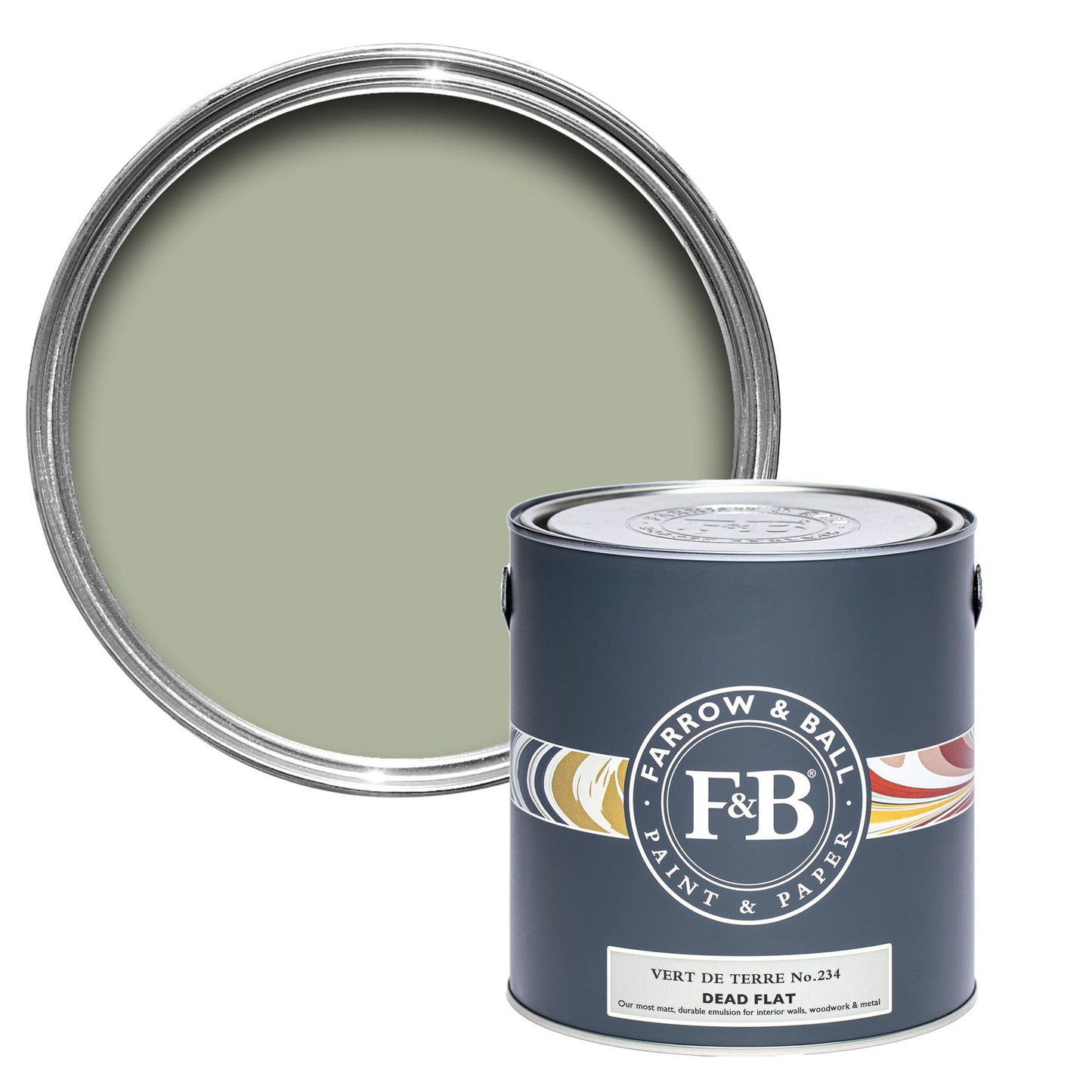 Pot de peinture Farrow & Ball Vert De Terre, finition Dead flat
