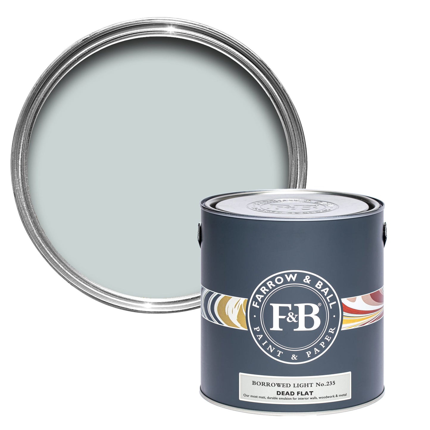 Pot de peinture Farrow & Ball Borrowed Light, bleu pâle doux et classique