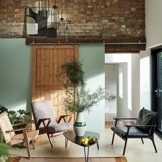 Intérieur peint avec Farrow & Ball Teresa's Green, vert frais bleu vert subtil