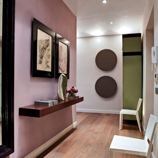 Intérieur peint avec Farrow & Ball Cinder Rose, vieux rose frais