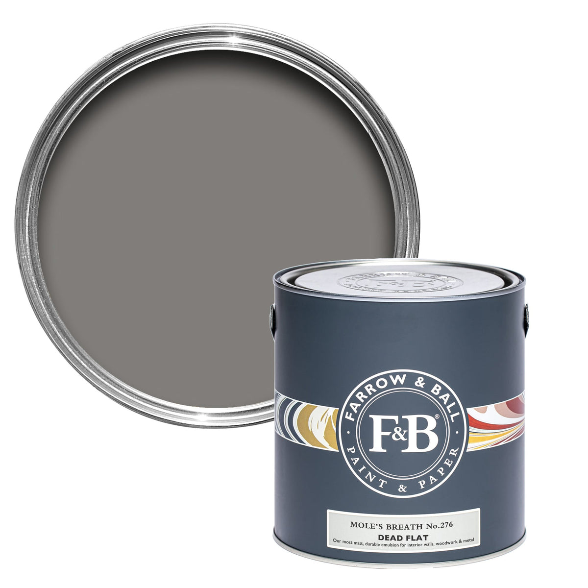 Pot de peinture Farrow & Ball Mole's Breath, finition Dead flat