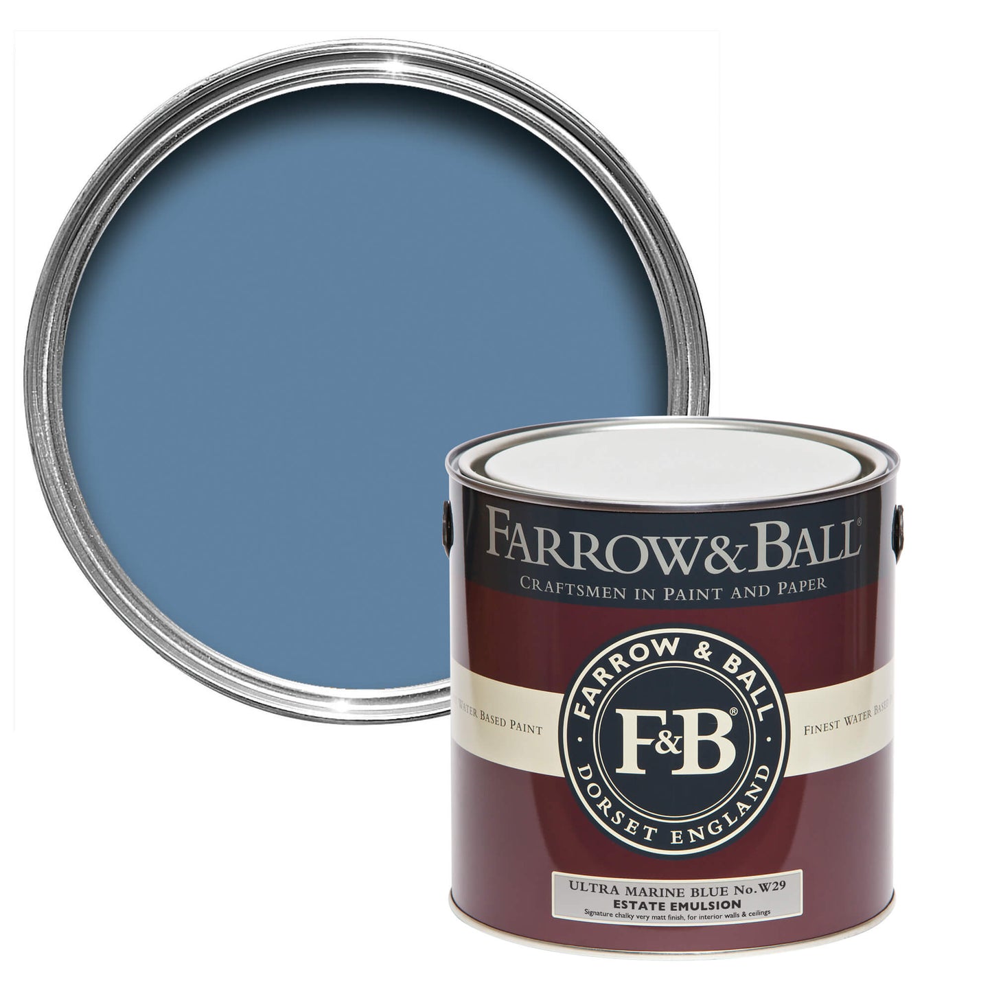 Pot de peinture Farrow & Ball Ultra Marine Blue, finition Estate Emulsion