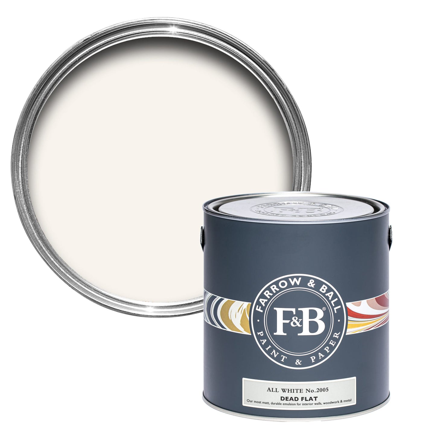Pot de peinture Farrow & Ball All White, finition Dead flat