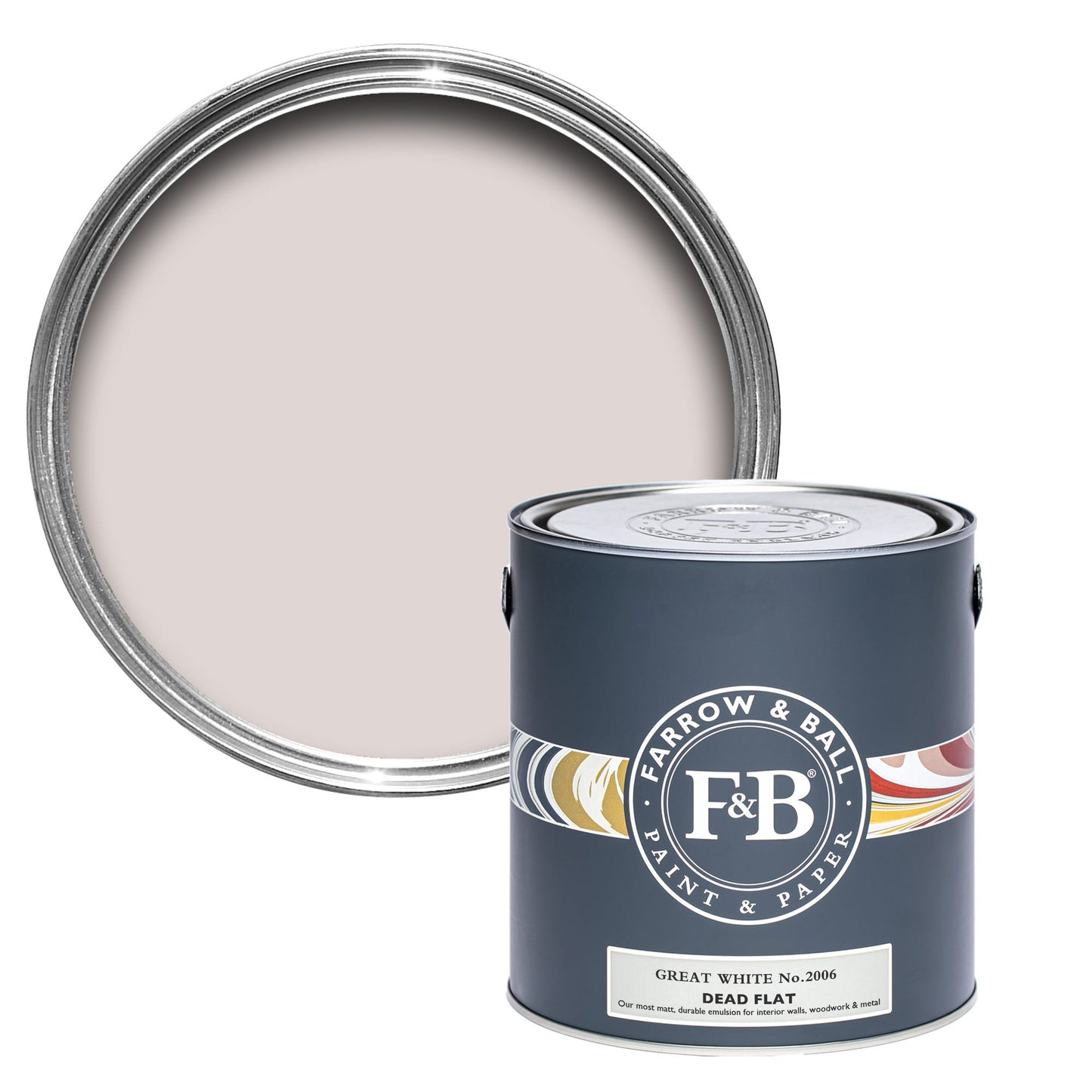 Pot de peinture Farrow & Ball Great White, finition Dead flat