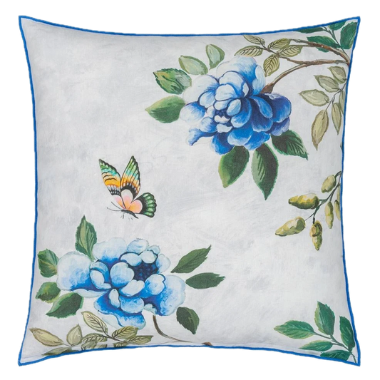 Coussin Porcelaine de Chine Designers Guild en lin froissé à motifs floraux