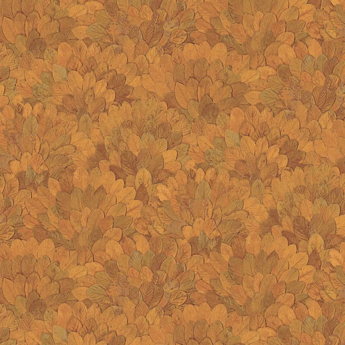 Papier peint Feijoa Casamance, motif feuillage texturé, orange
