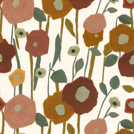 Tissu Manali Casamance, fleurs brodées en velours sur coton, orange