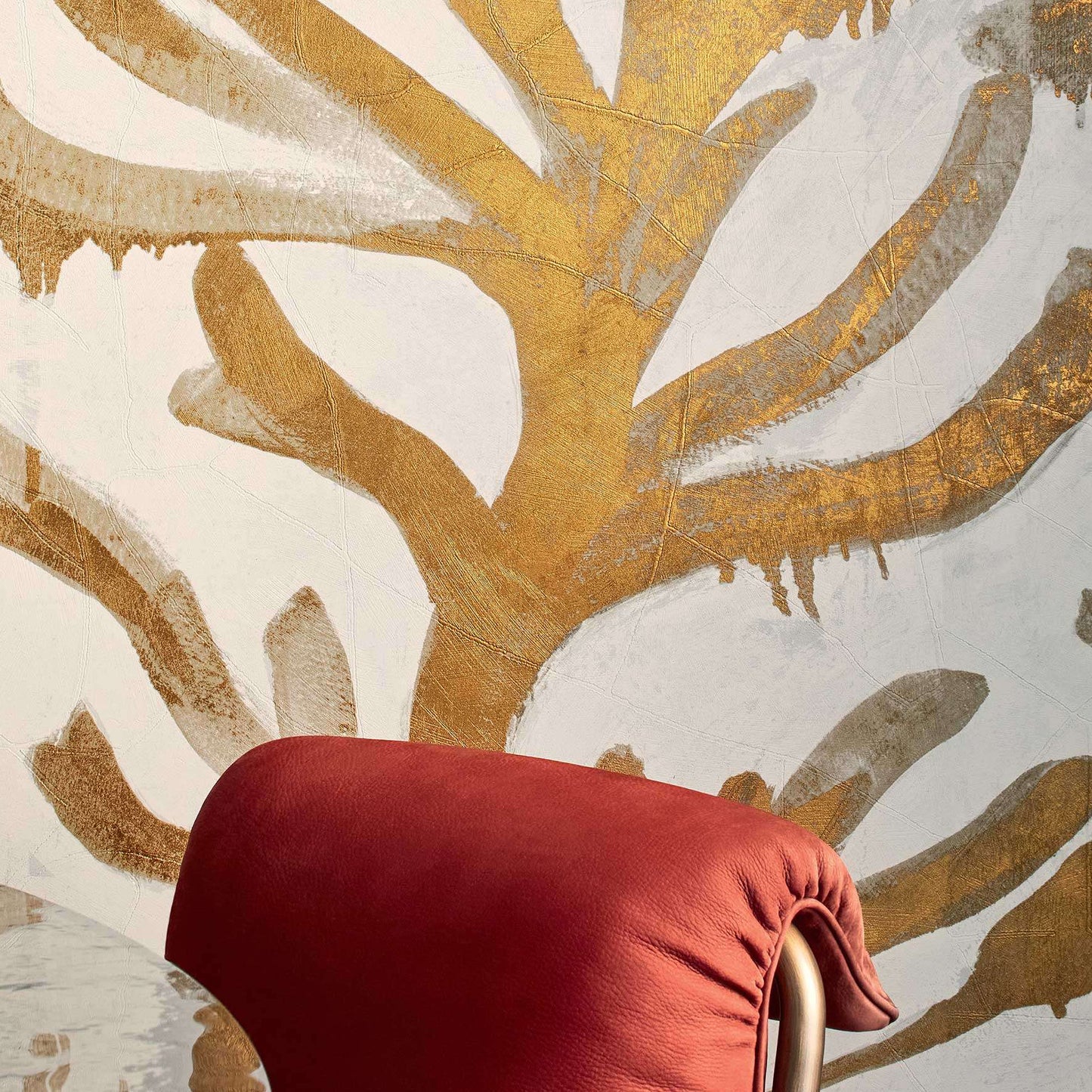 <img src="elitis-algues-dorees.jpg" alt="Panoramique mural Elitis Algues Dorées – papier peint haut de gamme avec finitions dorées" />