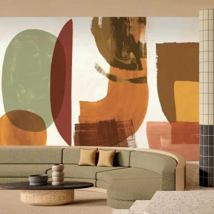 Mise en scène panoramique Papunya XL Casamance, art aborigène et motifs abstraits orange
