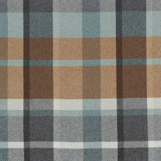 Tissu Vanoise Casamance, laine recyclée et motif écossais revisité, bleu marron