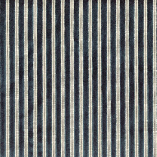 Tissu Zebu Casamance, velours rayé coordonné à Ocema, bleu
