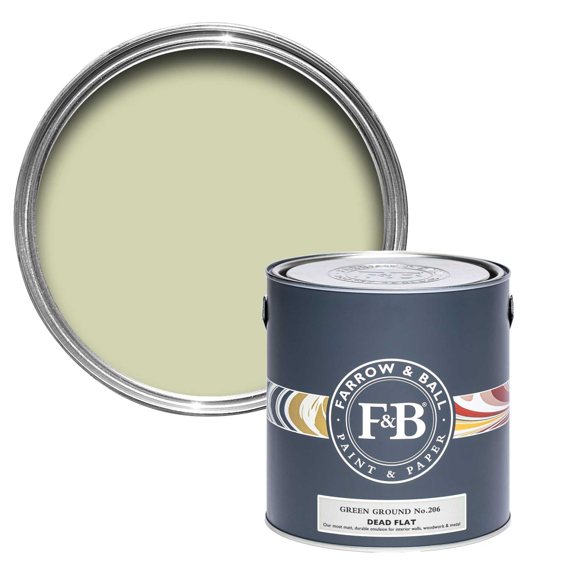 Pot de peinture Farrow & Ball Green Ground, finition Dead flat
