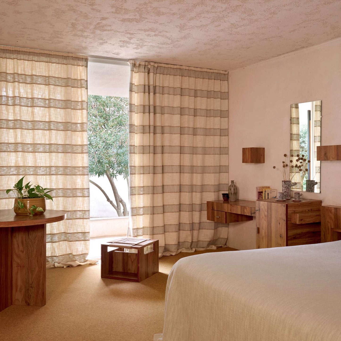 Tissu AGDA Elitis coton-lin rayure shabby chic aux teintes minérales