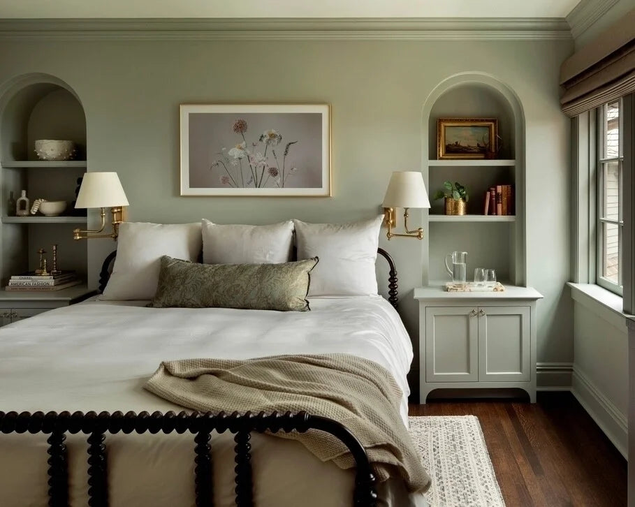 Chambre apaisante avec murs Blue Gray Farrow & Ball