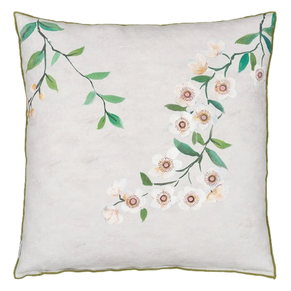 Coussin Porcelaine de Chine Designers Guild en lin froissé à motifs floraux