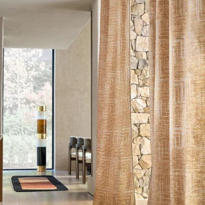 Rideaux confectionnés avec le voile Papago – motifs géométriques et tomber fluide