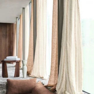 Rideaux confectionnés avec le tissu Sabana – étoffe chevron lin et chanvre élégant