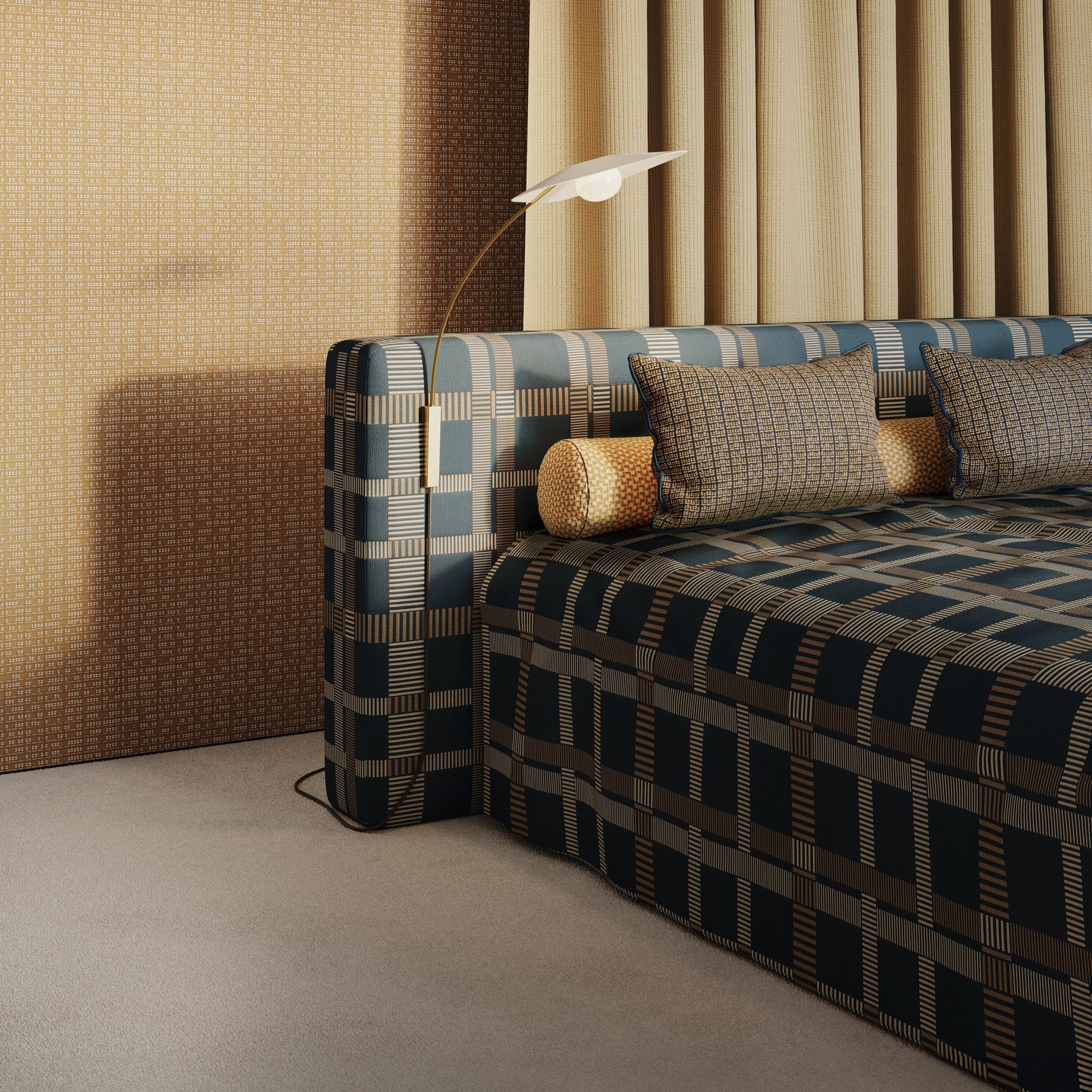 Tissu jacquard Square de Lelièvre, grand motif tartan inspiré du Bauhaus