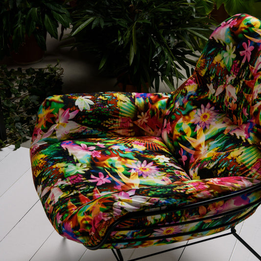 Tissu coton Tahitienne de Jean Paul Gaultier, imprimé coloré avec paysages et visages polynésiens
