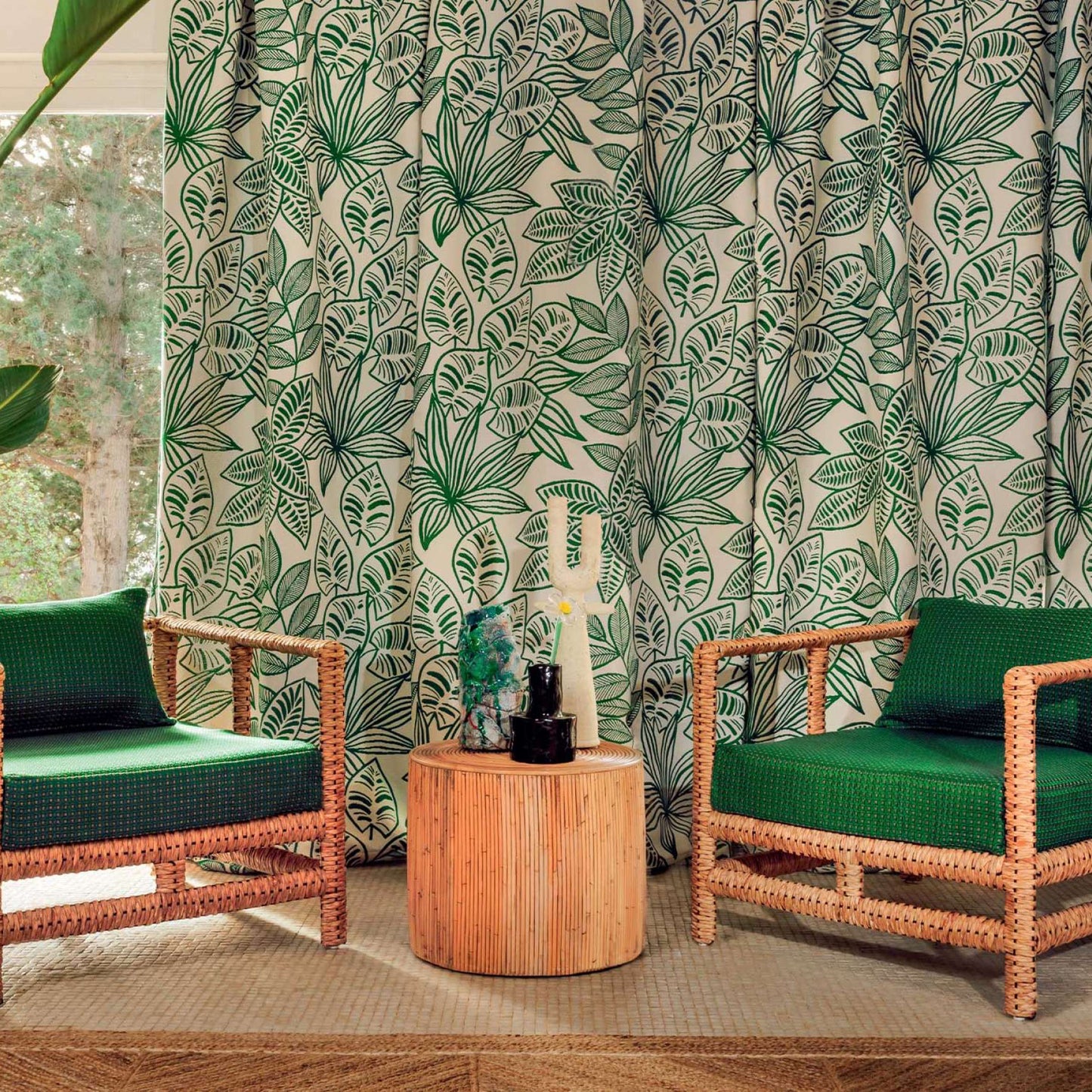 Tissu VILAMOURA Elitis outdoor motif végétal feuilles exotiques