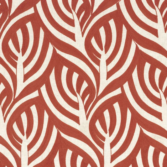 Tissu Catalpa Casamance, broderie végétale en coton, rouge