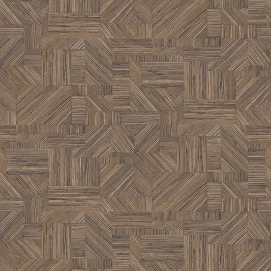 Papier peint Imbrication Casamance, motifs géométriques façon paille, marron