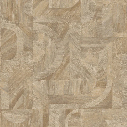 Papier peint Intarsia Casamance, inspiration marqueterie naturelle, beige