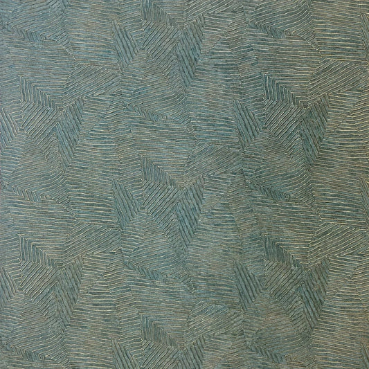 Papier peint Lore Casamance, effet végétal doré et texturé, bleu