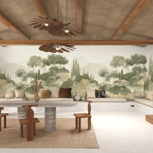 Mise en scène panoramique Maquis Corse Casamance, paysage méditerranéen impressionniste vert