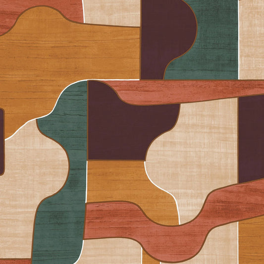 Papier peint Modernismo Casamance, design géométrique et bois stylisé, bleu, multicolore