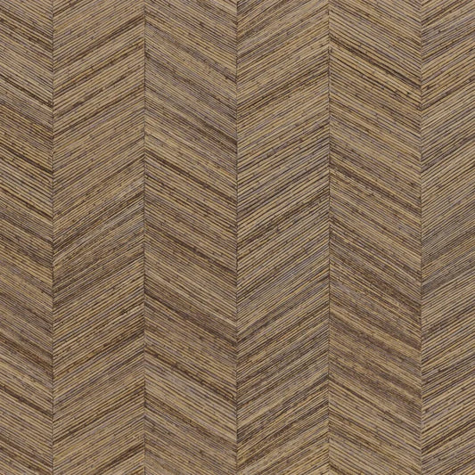 Papier peint Ocotea Casamance, chevron effet bois réaliste, marron
