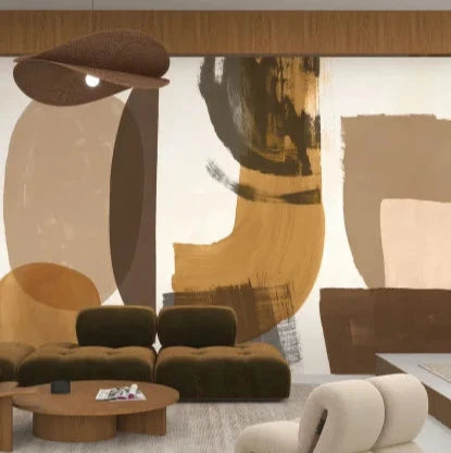 Mise en scène panoramique Papunya Casamance, art aborigène et motifs abstraits marron 

