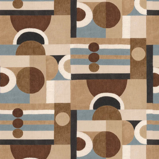 Tissu Paro Casamance, motifs géométriques brodés sur lin et viscose, marron