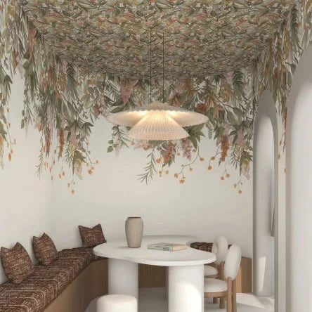 Mise en scène papier peint Solandra Casamance, coordonné au panoramique Wisteria