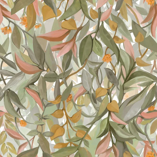 Papier peint Solandra Casamance, coordonné au panoramique Wisteria vert rose