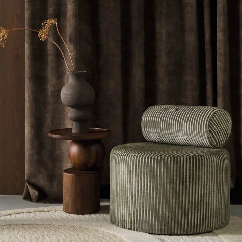 Fauteuil, tissu Zebu Casamance, velours rayé coordonné à Ocema
